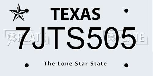 7JTS505 Texas License Plate