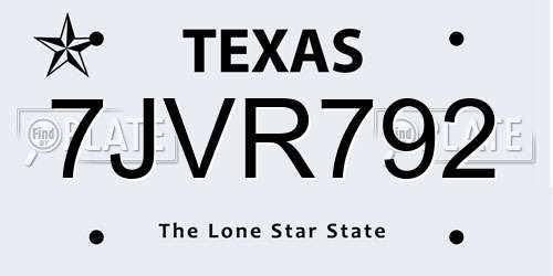 7JVR792 Texas License Plate