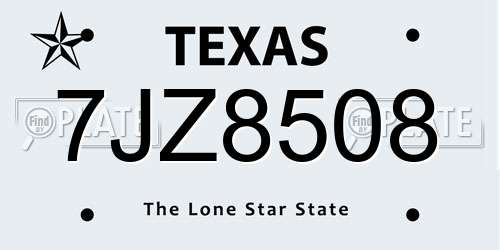 7JZ8508 Texas License Plate