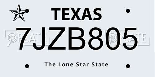 7JZB805 Texas License Plate
