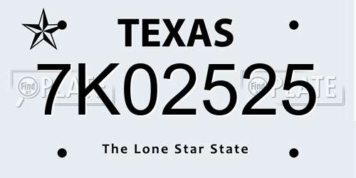 7K02525 Texas License Plate