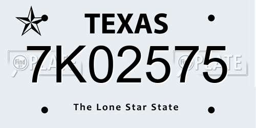 7K02575 Texas License Plate