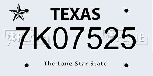 7K07525 Texas License Plate