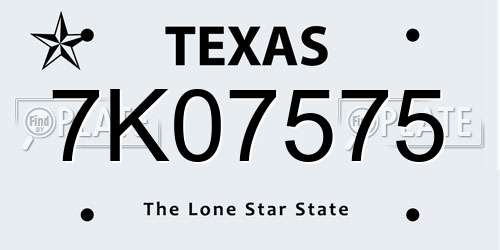 7K07575 Texas License Plate