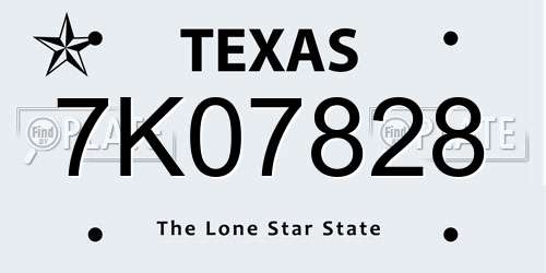 7K07828 Texas License Plate