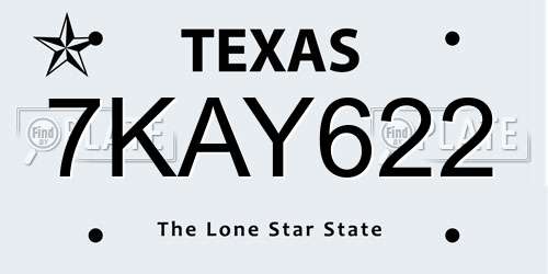 7KAY622 Texas License Plate