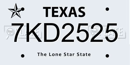 7KD2525 Texas License Plate