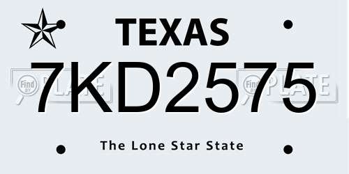 7KD2575 Texas License Plate