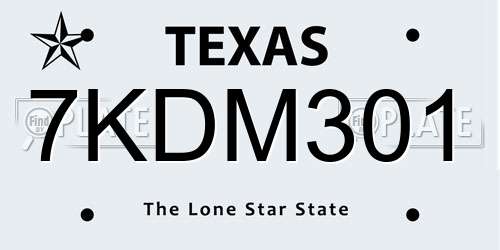 7KDM301 Texas License Plate