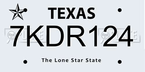 7KDR124 Texas License Plate