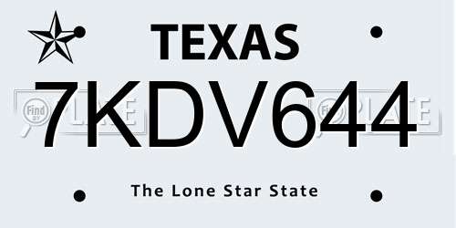 7KDV644 Texas License Plate