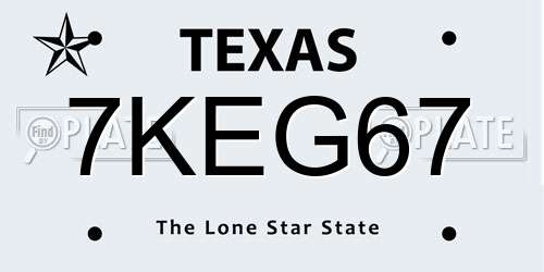 7KEG67 Texas License Plate