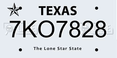 7KO7828 Texas License Plate