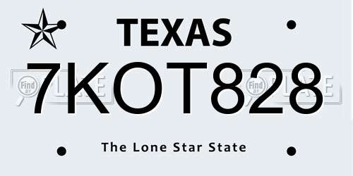 7KOT828 Texas License Plate