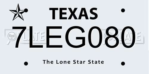7LEG080 Texas License Plate