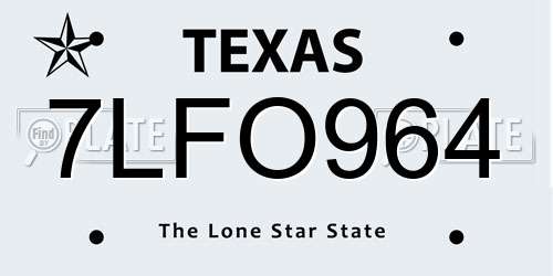 7LFO964 Texas License Plate