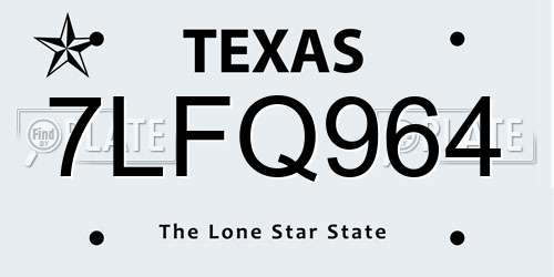 7LFQ964 Texas License Plate