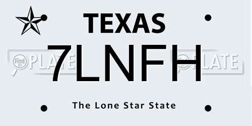 7LNFH Texas License Plate