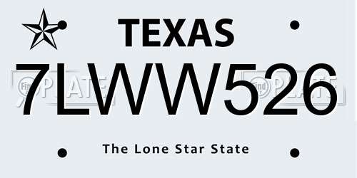 7LWW526 Texas License Plate