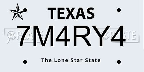 7M4RY4 Texas License Plate