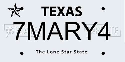 7MARY4 Texas License Plate