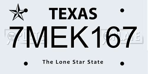 7MEK167 Texas License Plate
