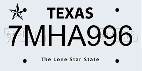 7MHA996 Texas License Plate