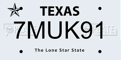 7MUK91 Texas License Plate