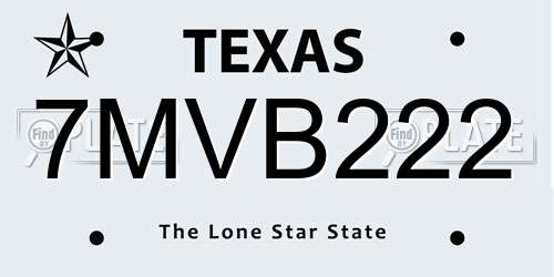 7MVB222 Texas License Plate