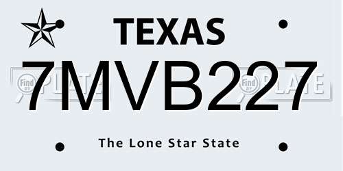 7MVB227 Texas License Plate