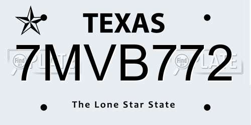 7MVB772 Texas License Plate