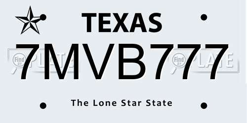 7MVB777 Texas License Plate