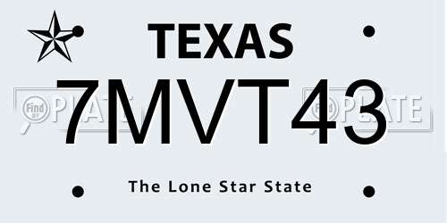 7MVT43 Texas License Plate