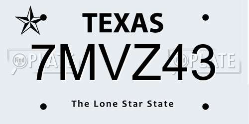 7MVZ43 Texas License Plate