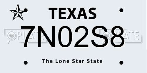 7N02S8 Texas License Plate