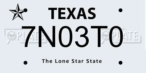 7N03T0 Texas License Plate