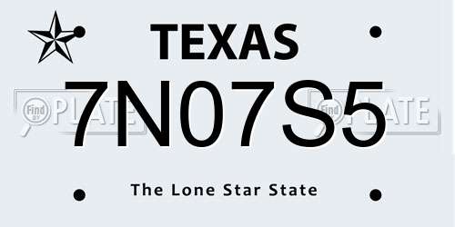 7N07S5 Texas License Plate