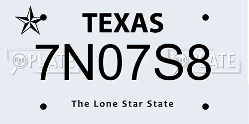 7N07S8 Texas License Plate