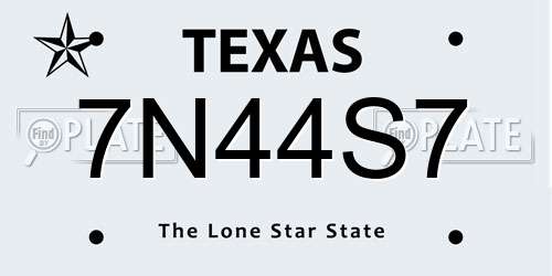 7N44S7 Texas License Plate