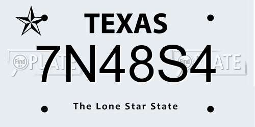 7N48S4 Texas License Plate