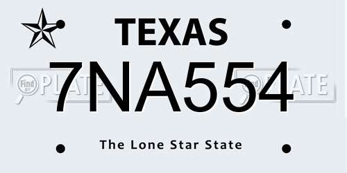 7NA554 Texas License Plate