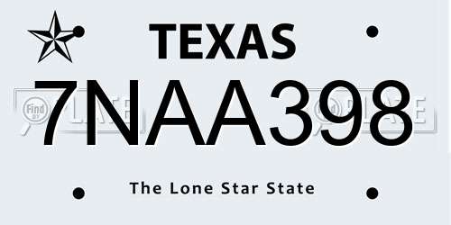 7NAA398 Texas License Plate