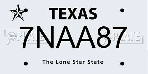 7NAA87 Texas License Plate