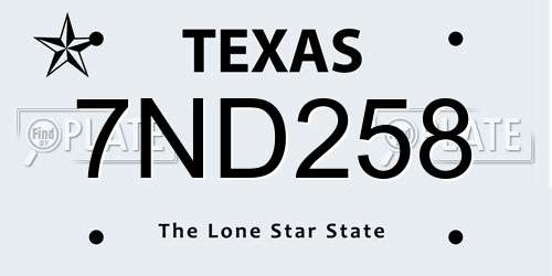 7ND258 Texas License Plate