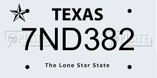 7ND382 Texas License Plate
