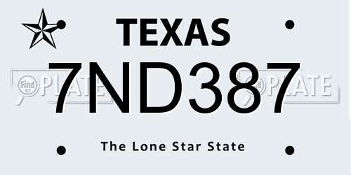 7ND387 Texas License Plate