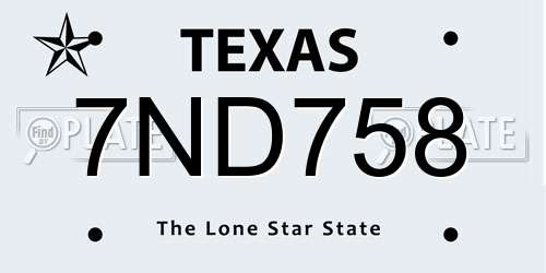 7ND758 Texas License Plate