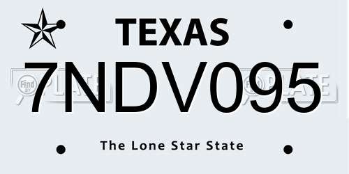 7NDV095 Texas License Plate