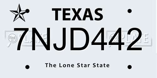 7NJD442 Texas License Plate