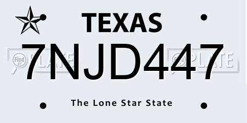 7NJD447 Texas License Plate